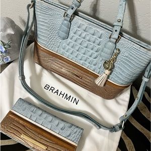 BRAHMIN Mini Asher Sky Viognier Satchel with matching wallet